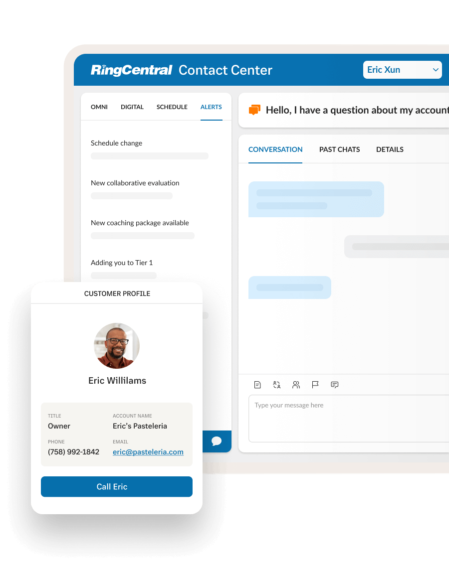 Клиентски профил, отворен в приложението RingCentral Contact Center
