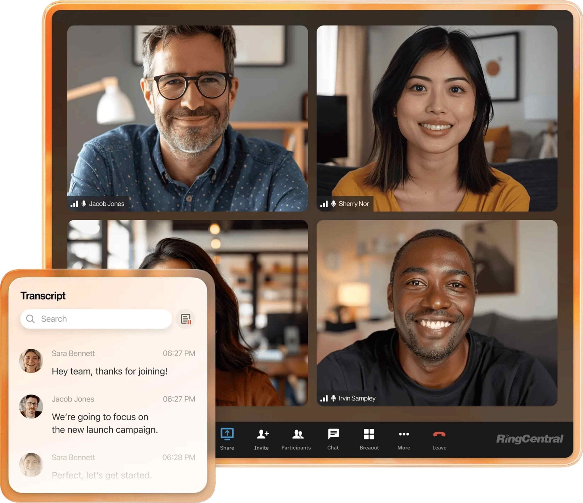 RingEX includes built-in AI features to transcribe meetings, capture highlights and action items, and add closed captions.