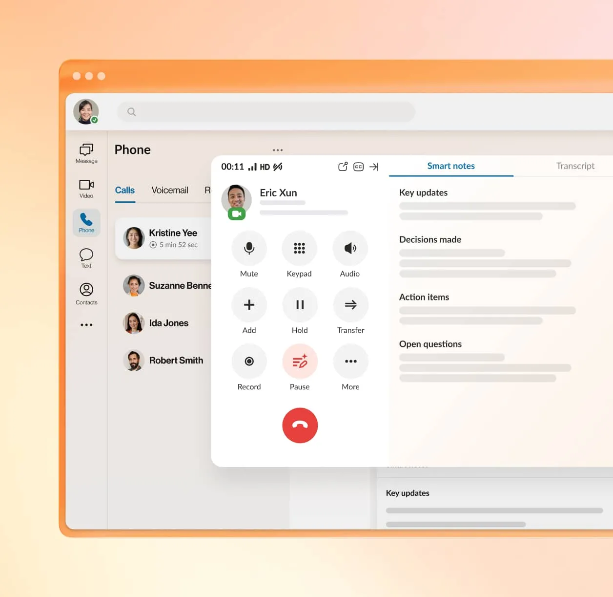 An image featuring AI-generated Smart Notes during an ongoing RingCentral call