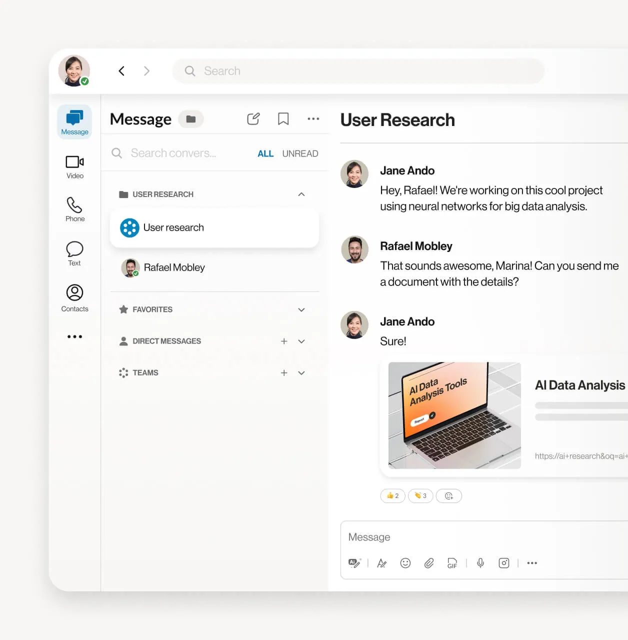 The team chat app interace of the RingCentral App