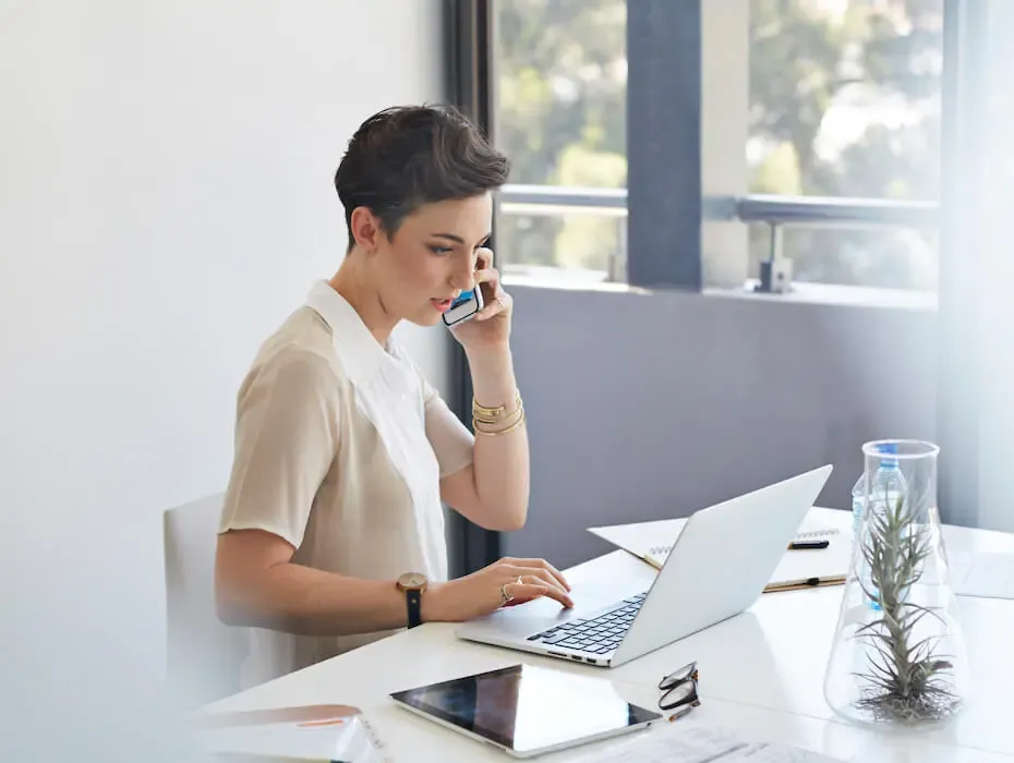 Business woman collaborating with her team through RingCentral Video