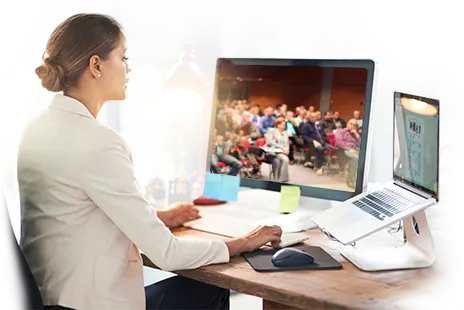 Woman watching webinar online on computer