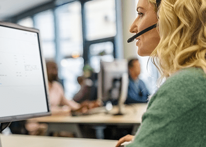 Call center agent communicating with a customer