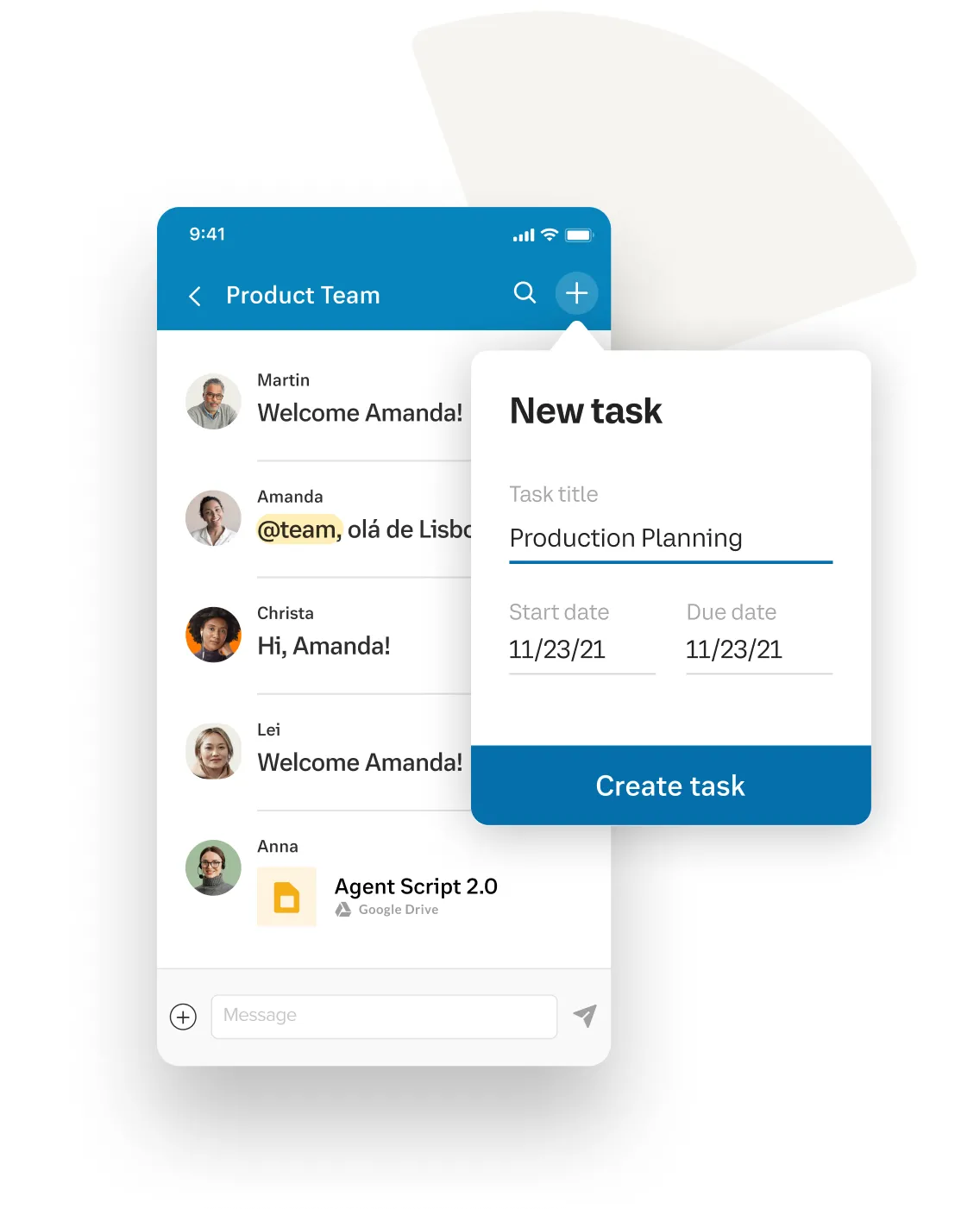 Product Team manager using the RingCentral app to create and assign tasks to team members