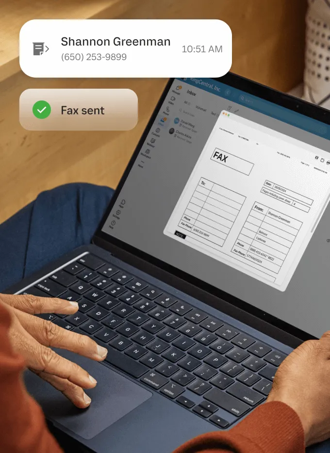 A fax received via the RingCentral app installed on a laptop