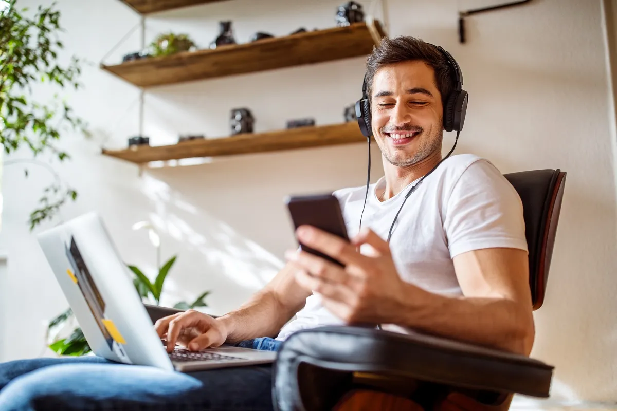 a man using audio conferencing service