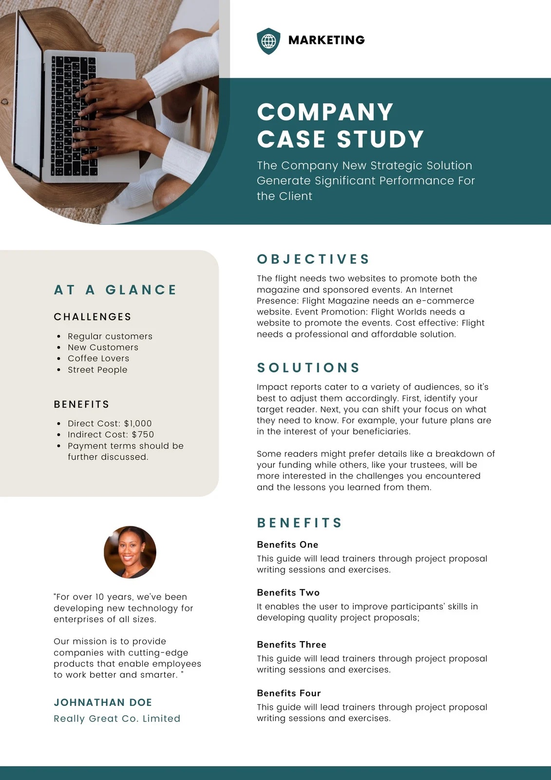 A screenshot of a case study template from Canva