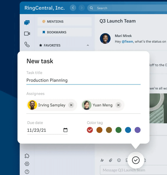 Creating tasks straight from a conversation is one thing that makes RingCentral great collaboration software