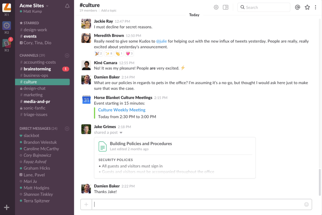 Slack is a collaboration software option that will be familiar to many