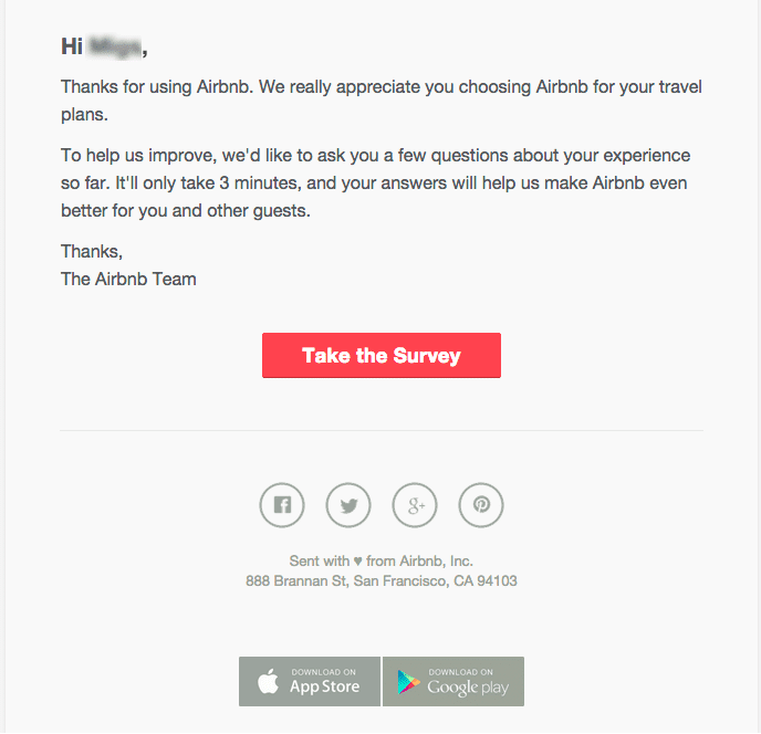 An email survey from Airbnb