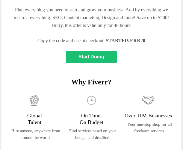 Why Fiverr? 20% off on first order