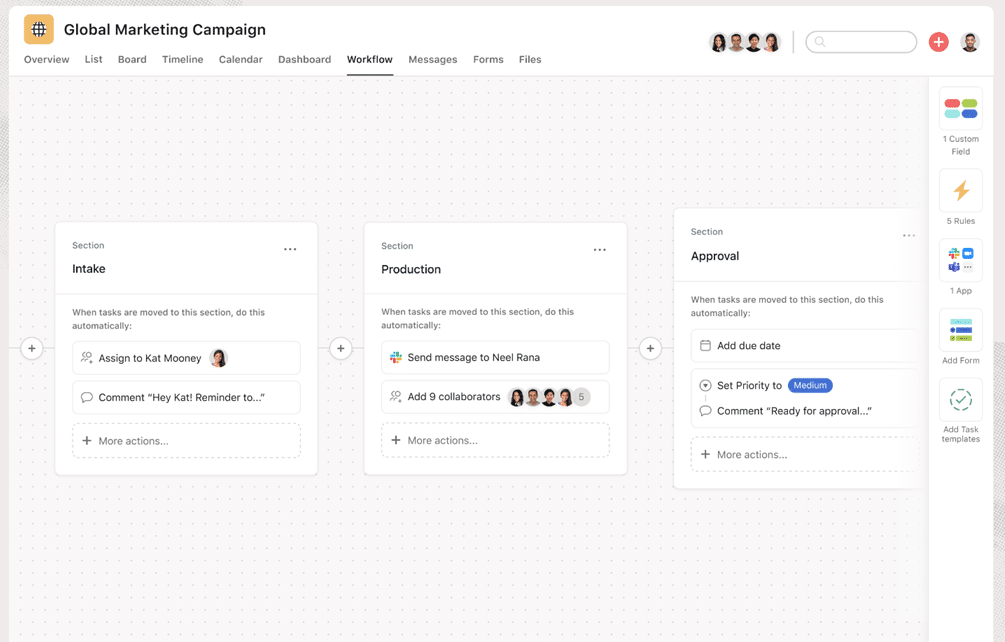 An example of Asana’s workflow feature