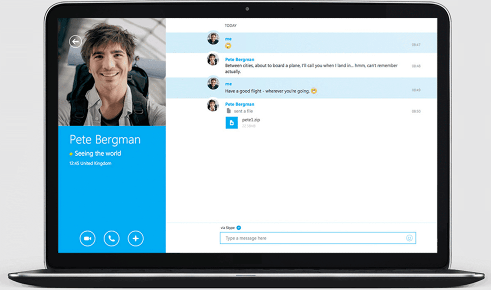 The interface of business communication tool, Skype