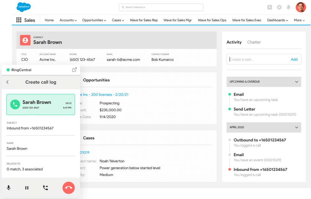 Salesforce can be integrated with RingCentral.