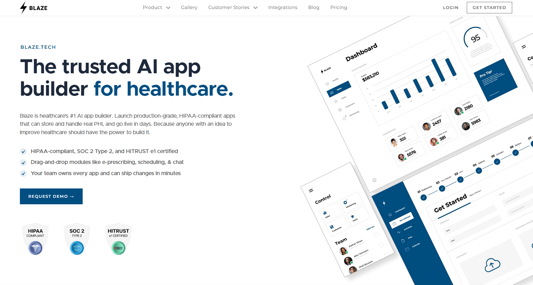 Blaze.tech enables healthcare organizations to build custom patient portals, intake forms, and workflow tools using a no-code application builder
